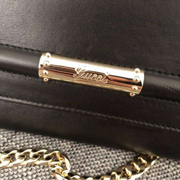 Gucci Rare Black Leather and Gold Bamboo Flap Clutch Bag - Picture 4 of 16